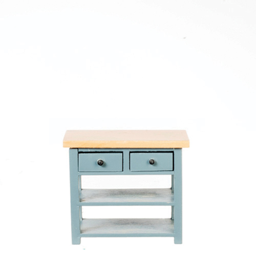 Small Kitchen Table with Drawers, Blue, Oak